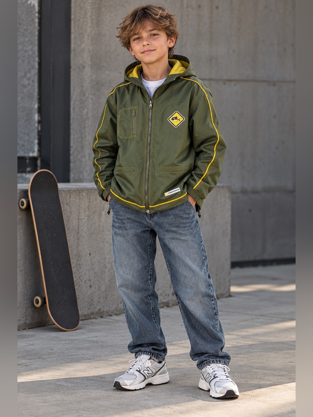 Kids Windbreaker Jacket Full zip Lined Green Size 10-12